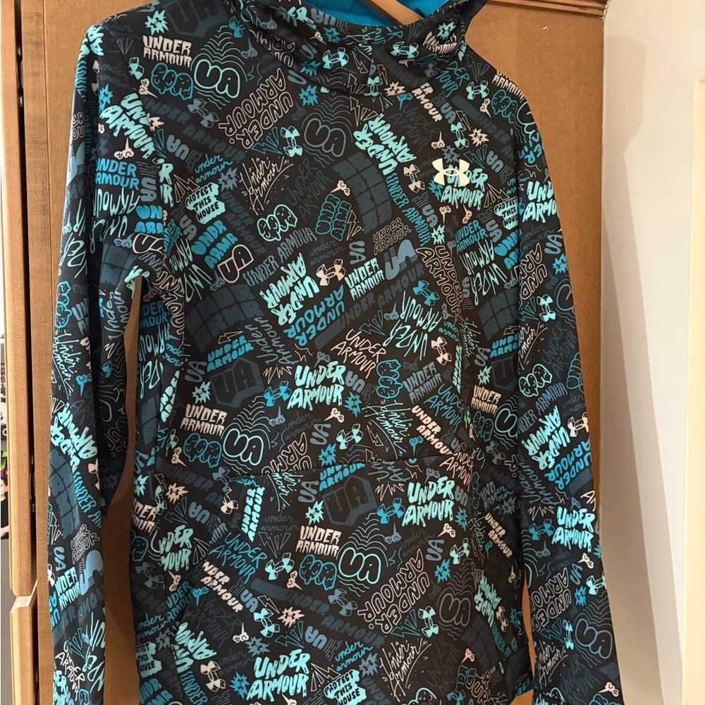 Under Armour Blue and Black Graphic Hoodie Youth XL